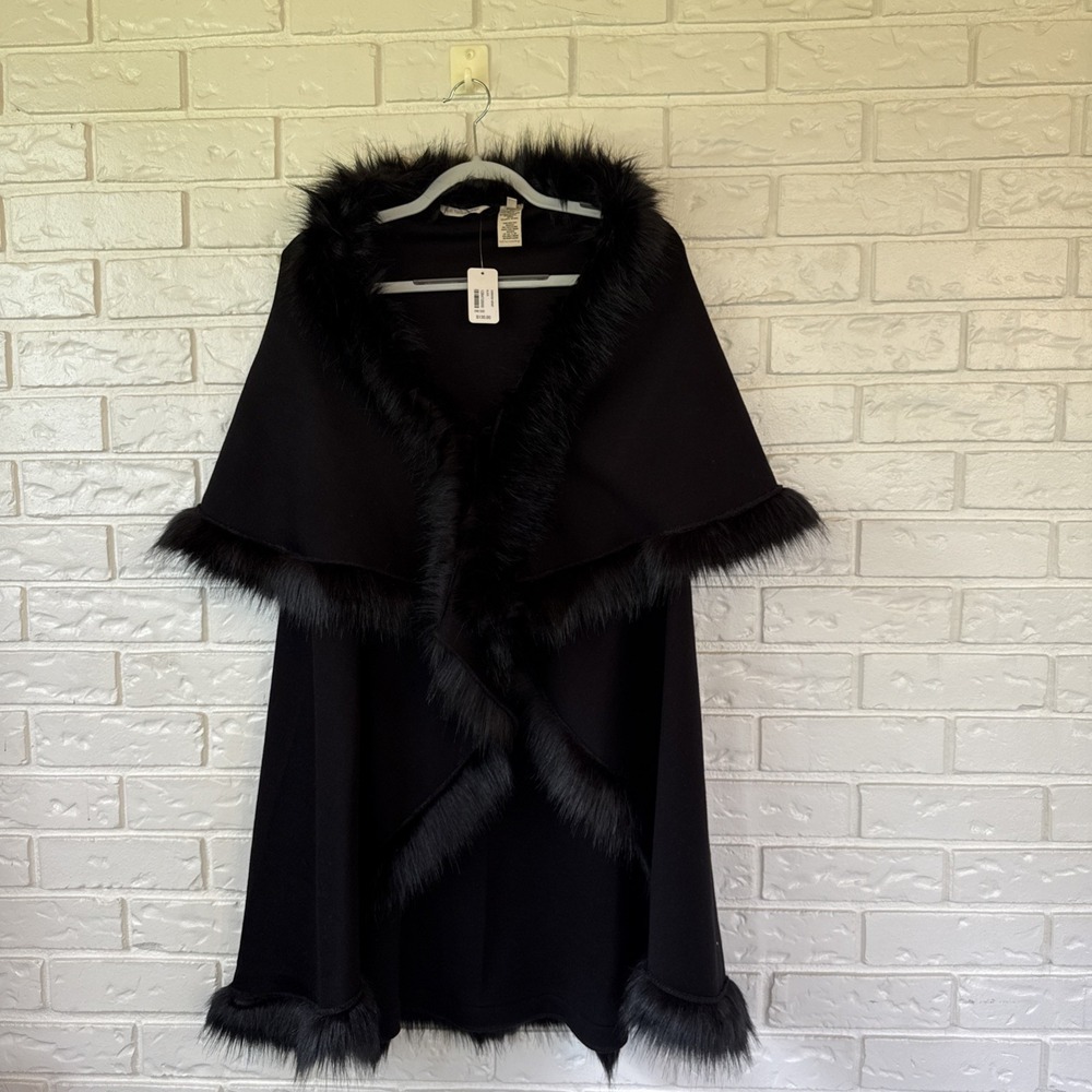 Soft Surroundings Women's Black Kamaria Wrap Faux Fur Trim Size 12